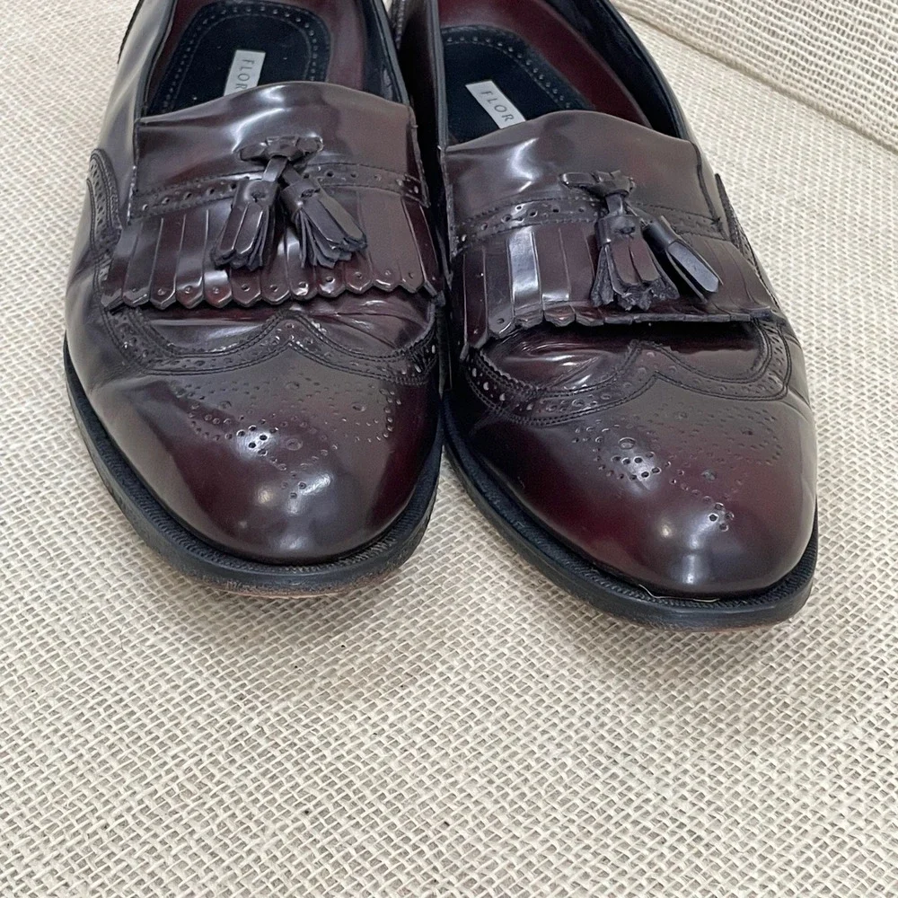 Florsheim Mens 13 D Burgundy Leather‎ Wingtip Kiltie Tassel Loafers Dress Shoe